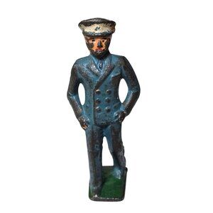 Grey Iron Toy Soldier G69 Naval Officer in Blue White Hat Antique Dimestore